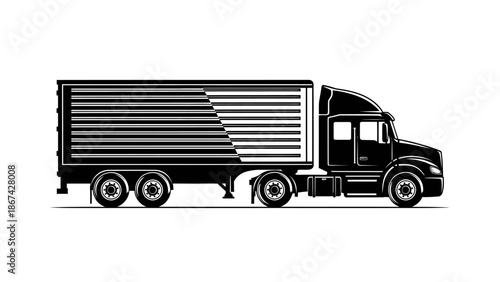 Heavy semi truck with trailer isolated on white background for cargo delivery and freight logistics shipping industry illustration
