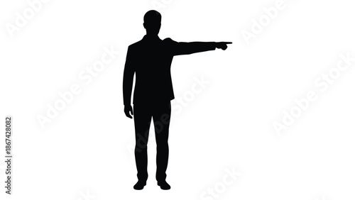 Silhouette of a man in a suit pointing to the right side