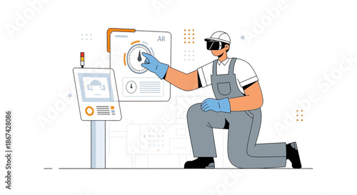 Augmented reality in industrial maintenance concept technician using vr glasses interface