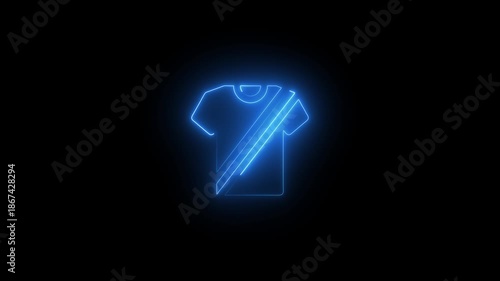 Neon Blue T- Shirt with Diagonal Lines Glowing on Black Background