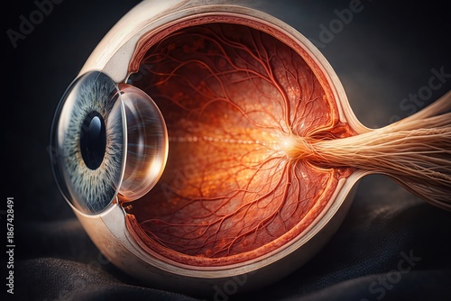 Cross Section of Human Eye Showing Retina and Optic Nerve