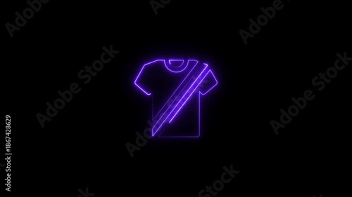 Neon Purple T- Shirt with Diagonal Line Glowing Outline on Black Background
