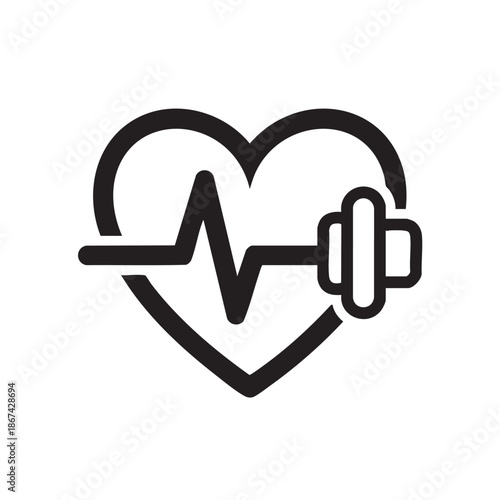 Heartbeat with pacemaker icon isolated on transparent background