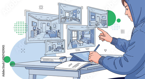 Digital interior design creation process utilizing a tablet and stylus for innovative design ideas