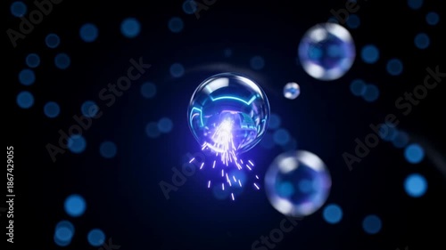 Wallpaper Mural Glowing bubble holds reflective neon circuitry and abstract digital motifs floating against a dark bokeh backdrop. The composition conveys futuristic technology and cybernetic themes with cool blue an Torontodigital.ca