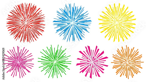 Colorful vector fireworks display isolated on white background for celebrations