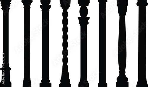 Set of Classic Ornamental Baluster Silhouettes for Architectural Design, Staircase Railing, Interior Decoration, Woodworking, and Vintage Restoration Projects