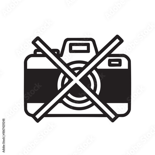 No photography allowed icon with crossed camera illustration