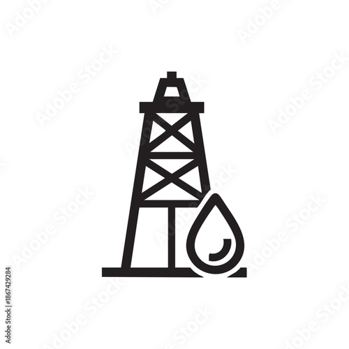 Oil drilling rig and droplet icon isolated illustration
