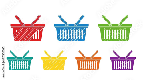 Colorful shopping baskets illustration for retail and e commerce concepts