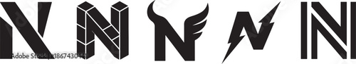 Letter N logotype vector icon set with sleek modern shapes ideal for branding and creative design