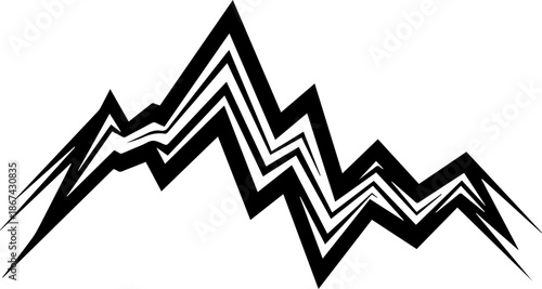 Abstract Mountain Peak Illustration with Jagged Black Outlines and Stylized Geometric Style