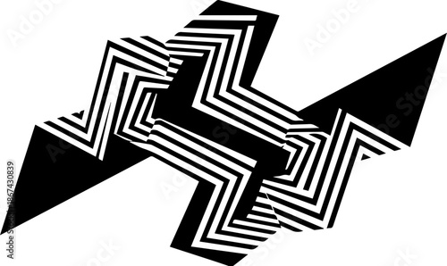 Complex Abstract 3D Geometric Composition with Striped Jagged Planes and Sharp Angles