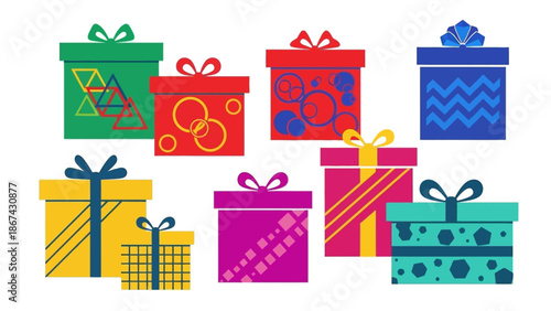 Colorful gift boxes assortment vector illustration for celebrations and design