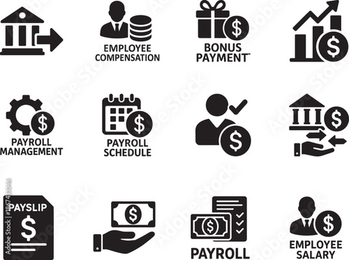 Payroll and salary outline icon set for HR, employee payments, finance, web, mobile, and UI design.