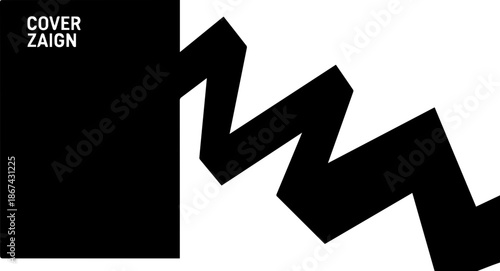 Modern Book Cover Template with Minimalist Black Design and Large Geometric Zigzag Element, Sleek Professional Graphic Layout