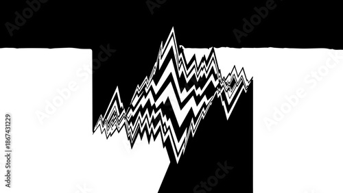 Abstract Black and White Mountain Peak Illustration with Jagged Zigzag Lines, Geometric Landscape Graphic for Modern Backgrounds