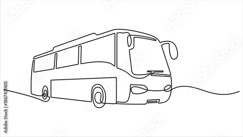 Continuous one line drawing of tourist bus. Simple travel bus. Continuous one line drawing of a beautiful school bus. Continuous one line drawing of a modern city bus art illustration vector