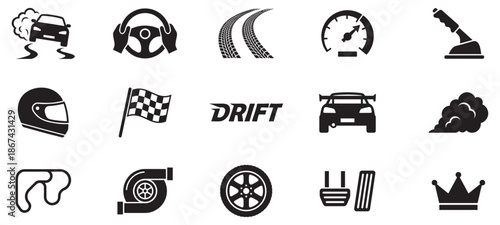 Car drift icon set. Vector Illustration.