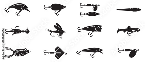 Fishing Lure and Artificial Bait Collection for Angling Sports. Vector Illustration.	
