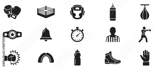 Set of boxing icons. Vector Illustrator. 