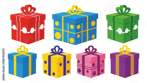 Colorful gift boxes isolated on white celebration giving and surprise concept