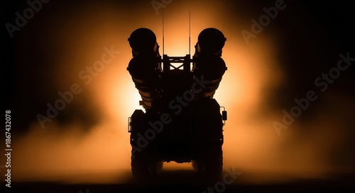Air Defense Missile System Silhouette in Dramatic Backlight