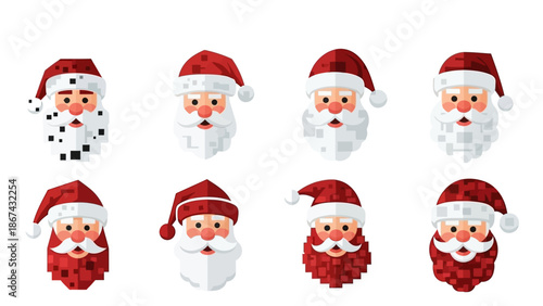 Various santa claus head portraits in flat vector style for christmas designs