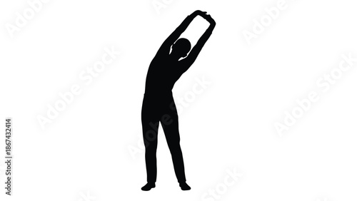 Silhouette of a person stretching with arms raised above their head