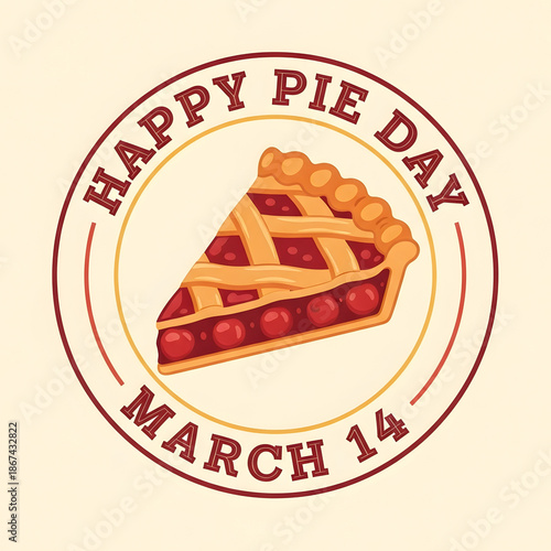 Happy Pie Day March 14 Badge - Cherry Pie Slice Vector Emblem
