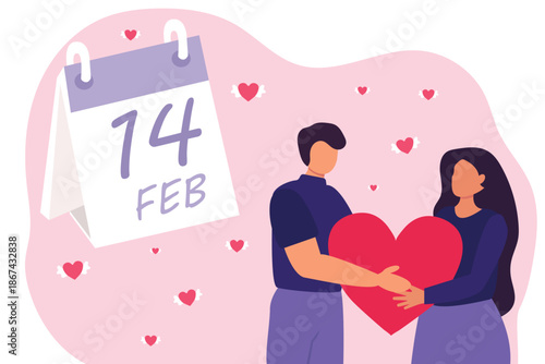 Wallpaper Mural February 14. calendar. Embracing Love. Joyful . Young couple falling in love on Valentine's Day vector  illustration Torontodigital.ca