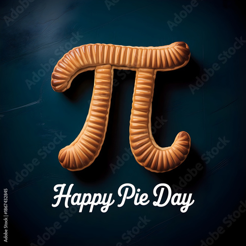 Happy Pie Day Poster Design  - Baked Pastry Shaped as Pi Symbol 3.14