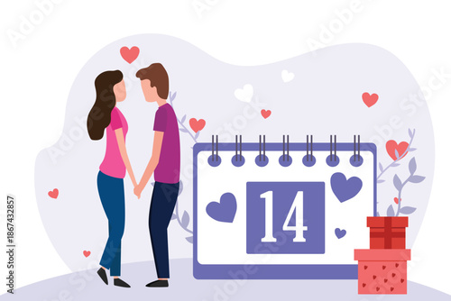 Wallpaper Mural February 14. calendar. Embracing Love. Joyful . Young couple falling in love on Valentine's Day vector  illustration Torontodigital.ca