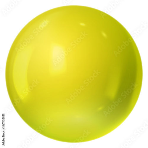 Realistic 3D yellow glass ball with glares and highlights effect, vector volume glossy sphere inflatable balloon