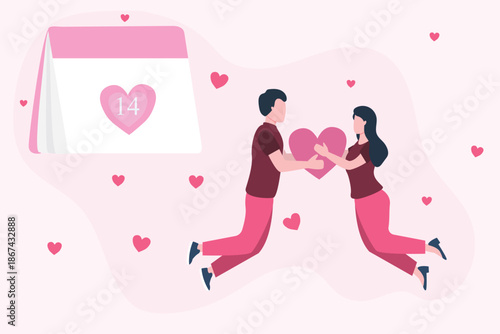 Wallpaper Mural February 14. calendar. Embracing Love. Joyful . Young couple falling in love on Valentine's Day vector  illustration Torontodigital.ca