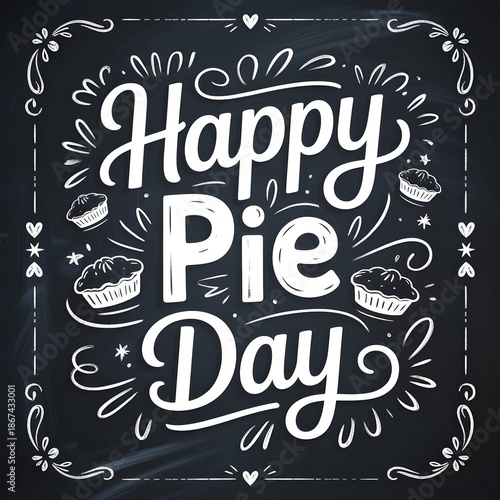 Happy Pie Day Chalkboard Typography - Hand Drawn Vector Illustration