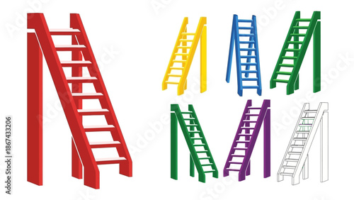Colorful ladders isolated on white symbolic of growth progress and success