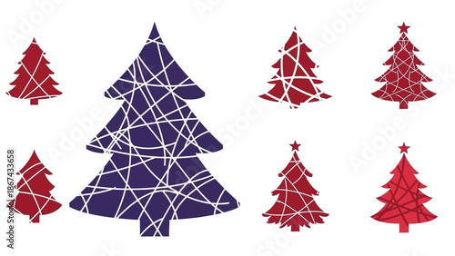 Geometric botanical compositions with abstract shapes and color variations