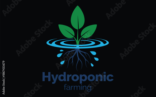 modern hydroponic farming logo vector template illustrating sustainable agriculture organic plant growth eco friendly technology and green business brand identity concepts.