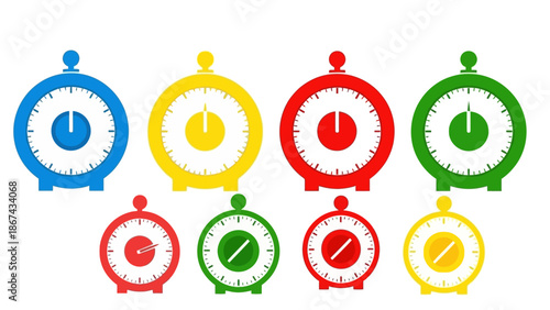 Colorful timers in various designs isolated on white background for concepts