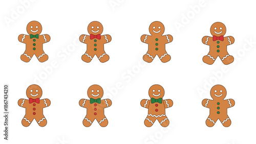 Cartoon gingerbread men with bow ties on a white background holiday design