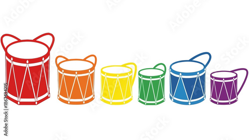 Colorful drum set graphic with handles on a clean white background vector design