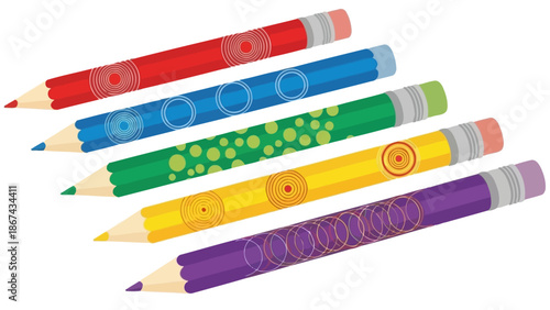 Colorful pencils illustration isolated on white background for educational concepts
