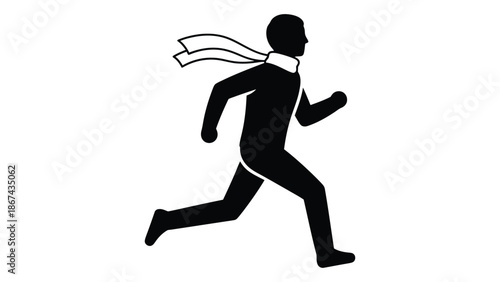 Silhouette of a person running with a scarf in the wind