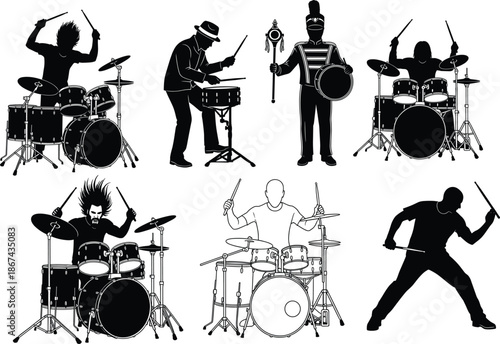 Rock Drummer Silhouette with Raised Sticks