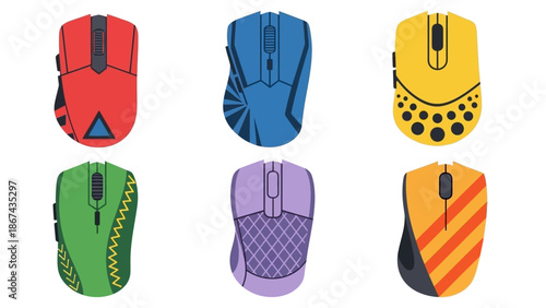 Colorful computer mice set isolated on white background for design