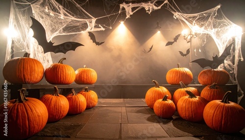 Halloween Pumpkins and Decorations Displayed in a Spooky Atmosphere.