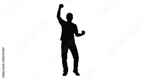 Silhouette of a person with raised arm celebrating a victory or achievement