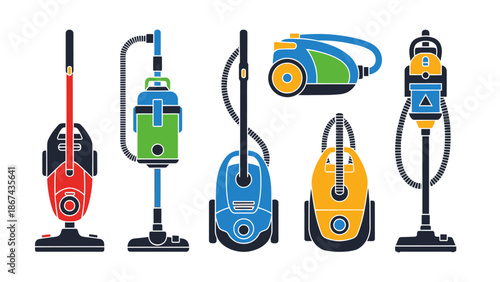 Collection of vacuum cleaner illustrations modern cleaning equipment designs