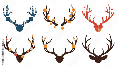 Geometric antler designs vector illustrations of abstract animal horns